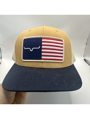 Kimes Ranch American Bullhorn Flag Patch Work Wear Trucker Hat Cap